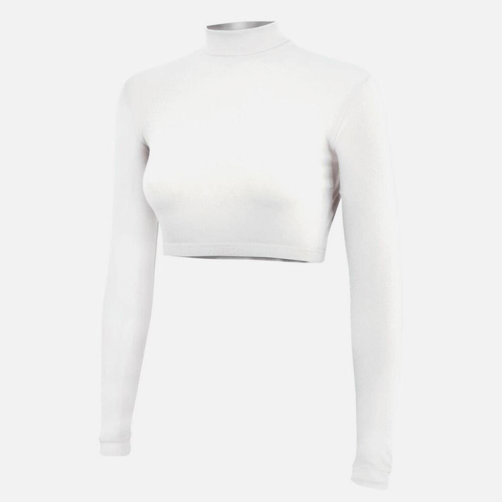 Alleson Cheerleading, White Midriff Bodysuit Long Sleeve Turtleneck, Girls Small